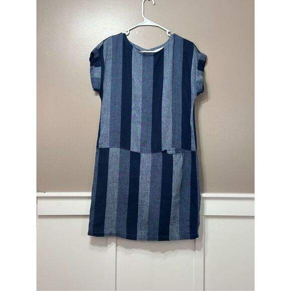 NWOT Garnett Hill Meraki Linen Patchwork Denim Boat Neckline Dress Women's S - Picture 2 of 12